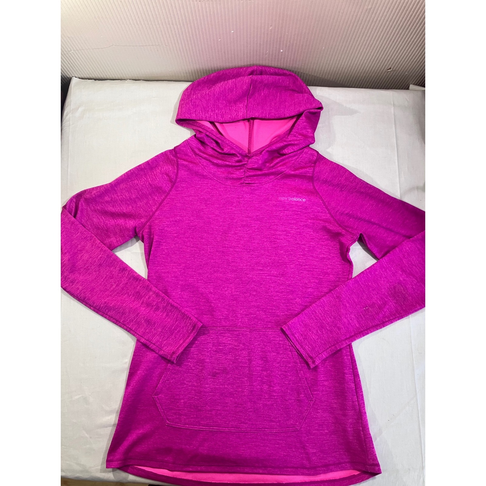 New Balance Womens Long Sleeve Hoodie Pink Heathered Athletic Pullover Top L